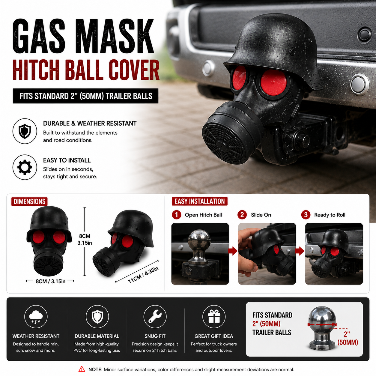 Watchman Tow Ball Cover/Hitch Ball Cover– Fits Standard 2" Trailer Balls