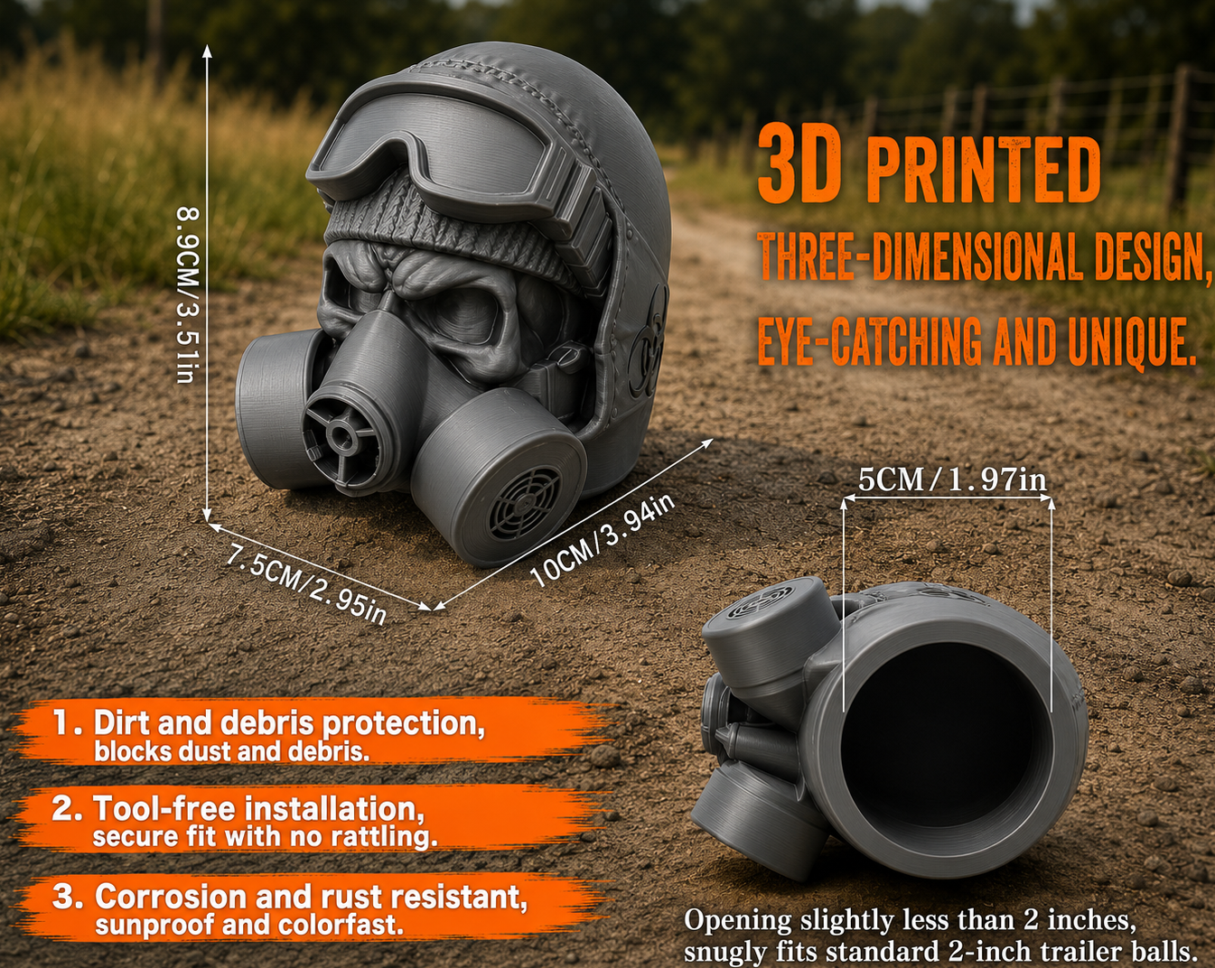 Gas Mask Hitch Ball Cover - Fits 2” Receiver
