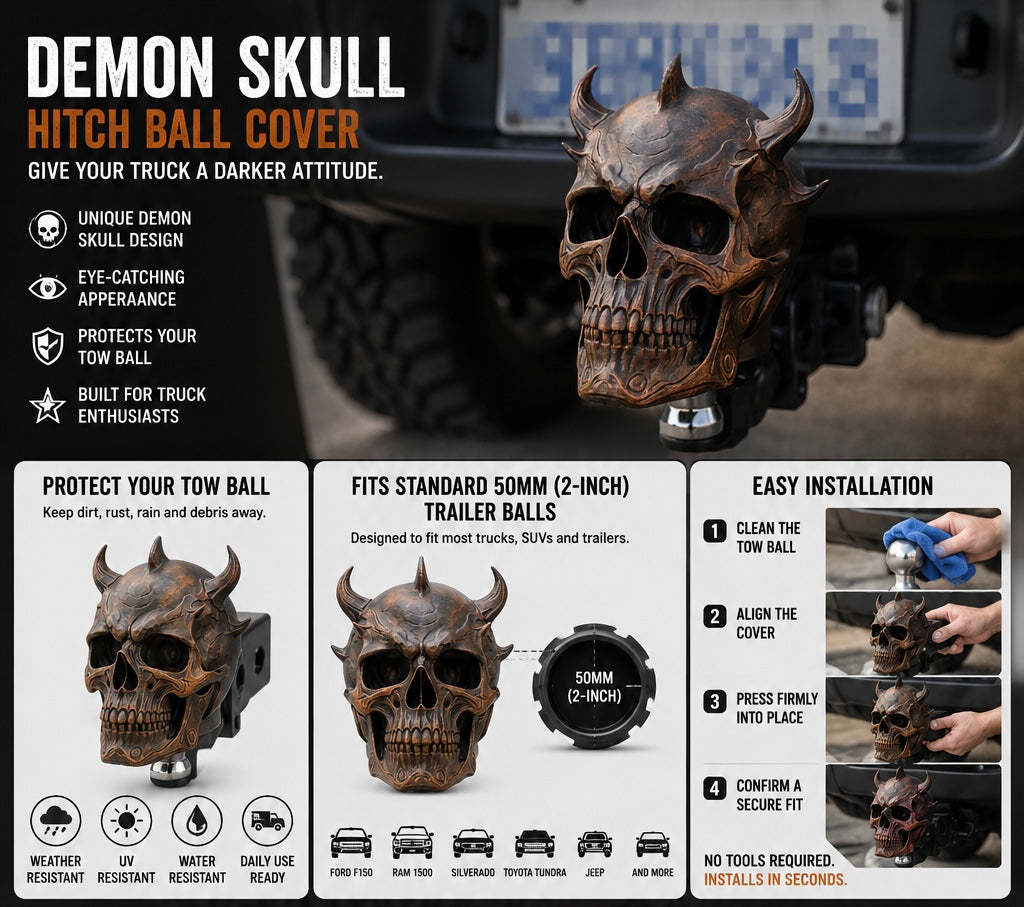 Hellfire Demon Skull Hitch Ball Cover/Tow Ball Cover/ ——Fits Standard 2" Trailer Balls
