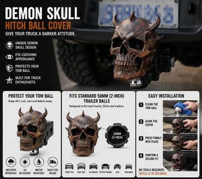 Hellfire Demon Skull Hitch Ball Cover/Tow Ball Cover/ ——Fits Standard 2" Trailer Balls