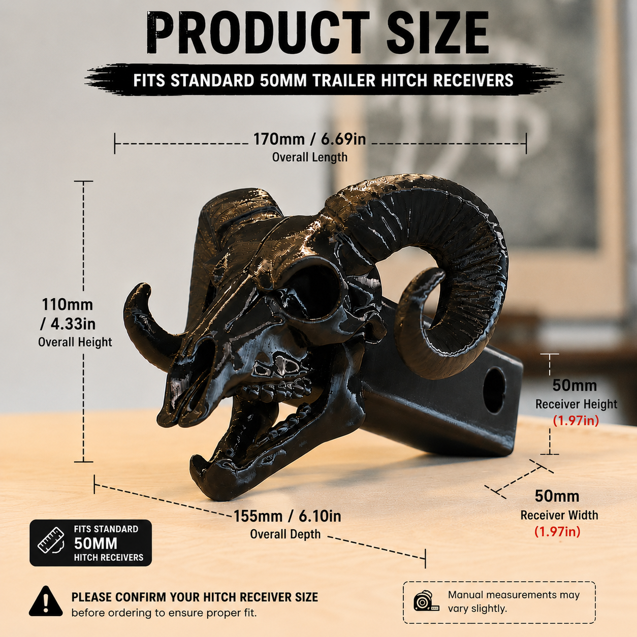 Cowboy Culture Ram Skull Hitch Cover – Fits Standard 2" Receiver