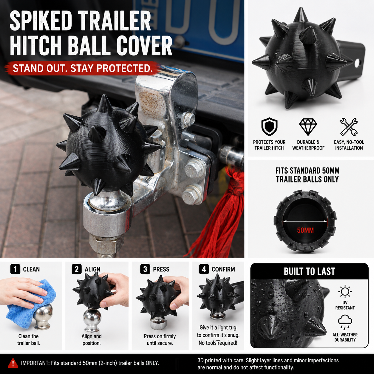 Outlaw Mace Hitch Ball Cover /Tow Ball Cover– Fits 2" Trailer Balls